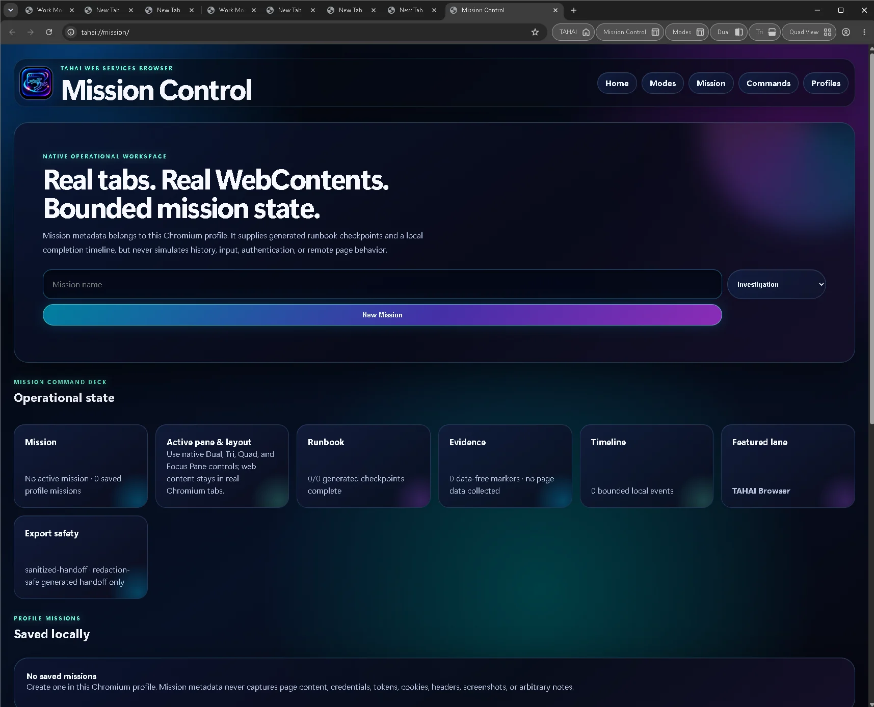 TAHAI Browser Mission Control command surface