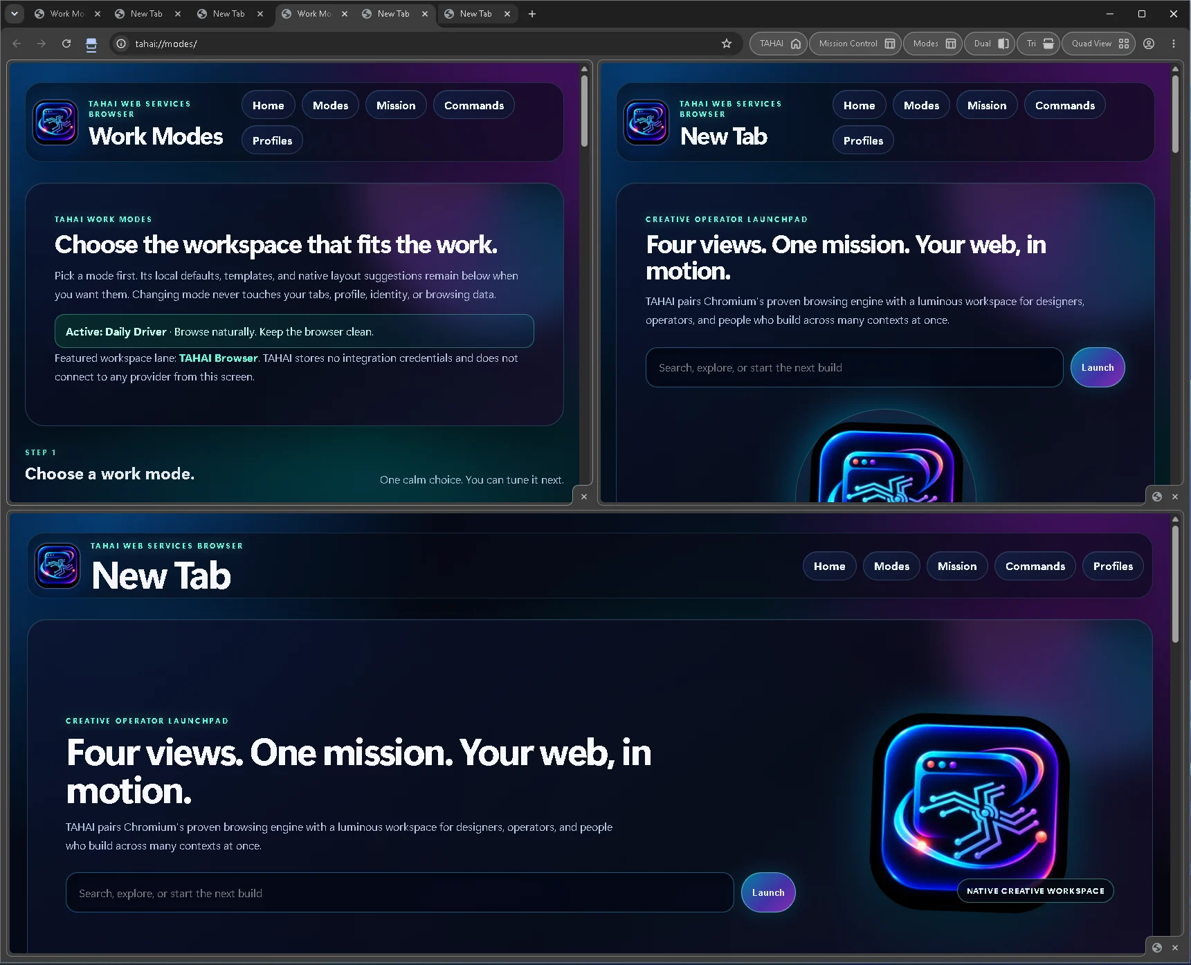 TAHAI Browser displaying three active surfaces in Tri View